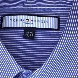 Tommy Hilfiger Men's Pinstriped Oxford Shirt Blue White Button down dress Shirt